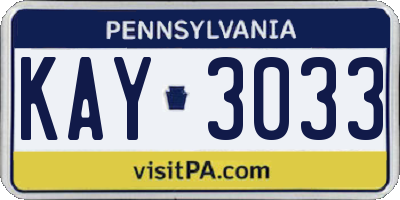 PA license plate KAY3033