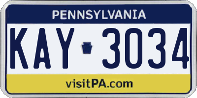 PA license plate KAY3034