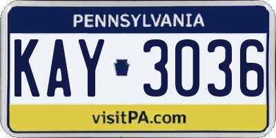 PA license plate KAY3036
