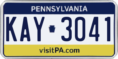 PA license plate KAY3041