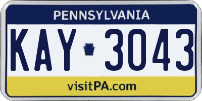 PA license plate KAY3043