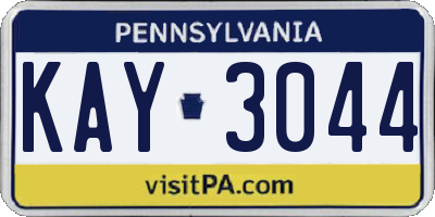 PA license plate KAY3044