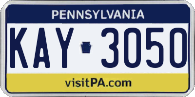 PA license plate KAY3050