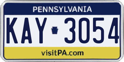 PA license plate KAY3054