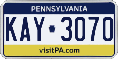 PA license plate KAY3070