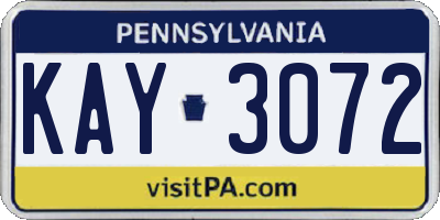 PA license plate KAY3072