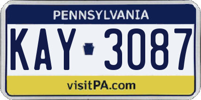 PA license plate KAY3087