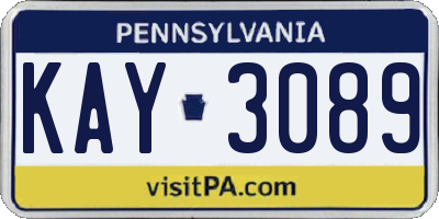 PA license plate KAY3089