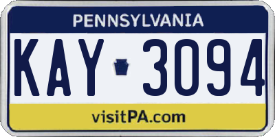 PA license plate KAY3094