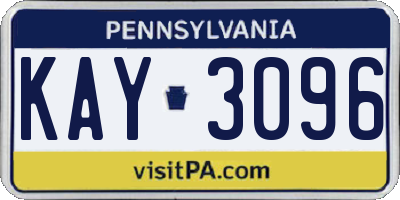 PA license plate KAY3096