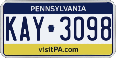 PA license plate KAY3098