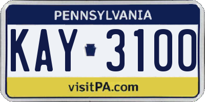 PA license plate KAY3100