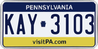 PA license plate KAY3103