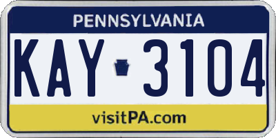 PA license plate KAY3104