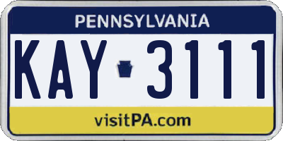 PA license plate KAY3111