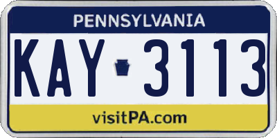 PA license plate KAY3113