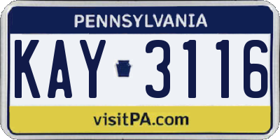 PA license plate KAY3116