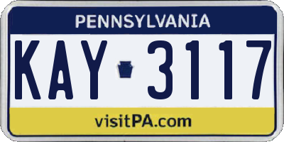 PA license plate KAY3117