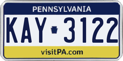 PA license plate KAY3122