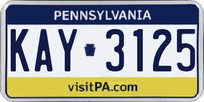 PA license plate KAY3125