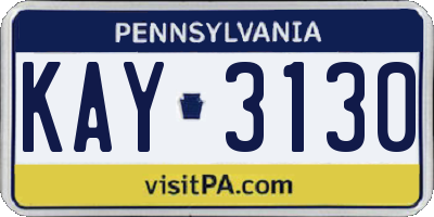 PA license plate KAY3130