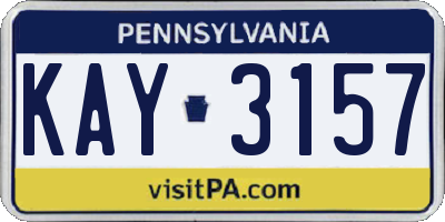 PA license plate KAY3157