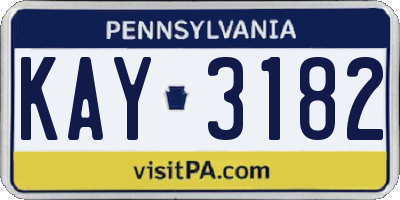 PA license plate KAY3182