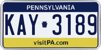 PA license plate KAY3189