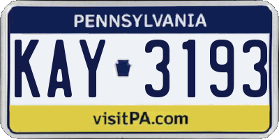 PA license plate KAY3193