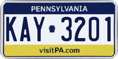 PA license plate KAY3201