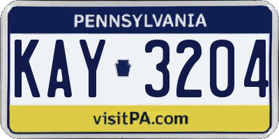 PA license plate KAY3204
