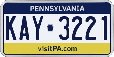 PA license plate KAY3221