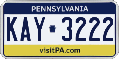 PA license plate KAY3222