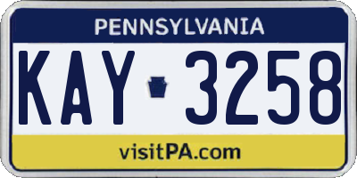 PA license plate KAY3258