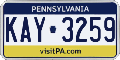 PA license plate KAY3259