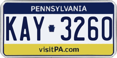 PA license plate KAY3260