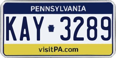 PA license plate KAY3289
