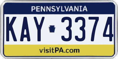PA license plate KAY3374