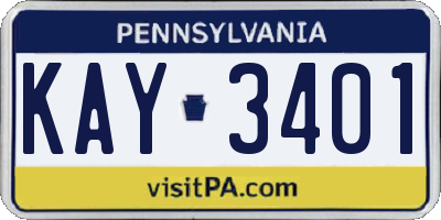 PA license plate KAY3401