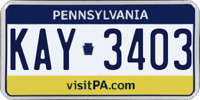 PA license plate KAY3403