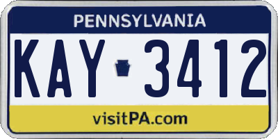 PA license plate KAY3412