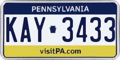 PA license plate KAY3433