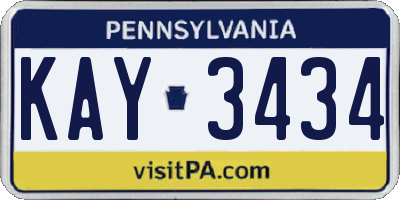 PA license plate KAY3434