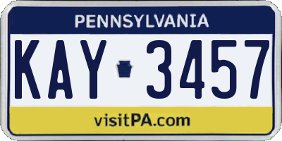 PA license plate KAY3457