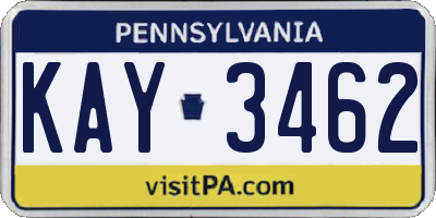 PA license plate KAY3462