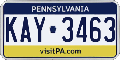 PA license plate KAY3463