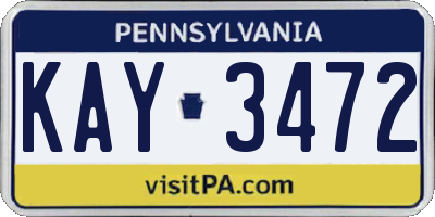 PA license plate KAY3472