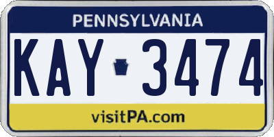 PA license plate KAY3474