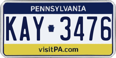 PA license plate KAY3476