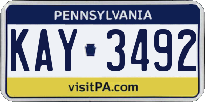 PA license plate KAY3492